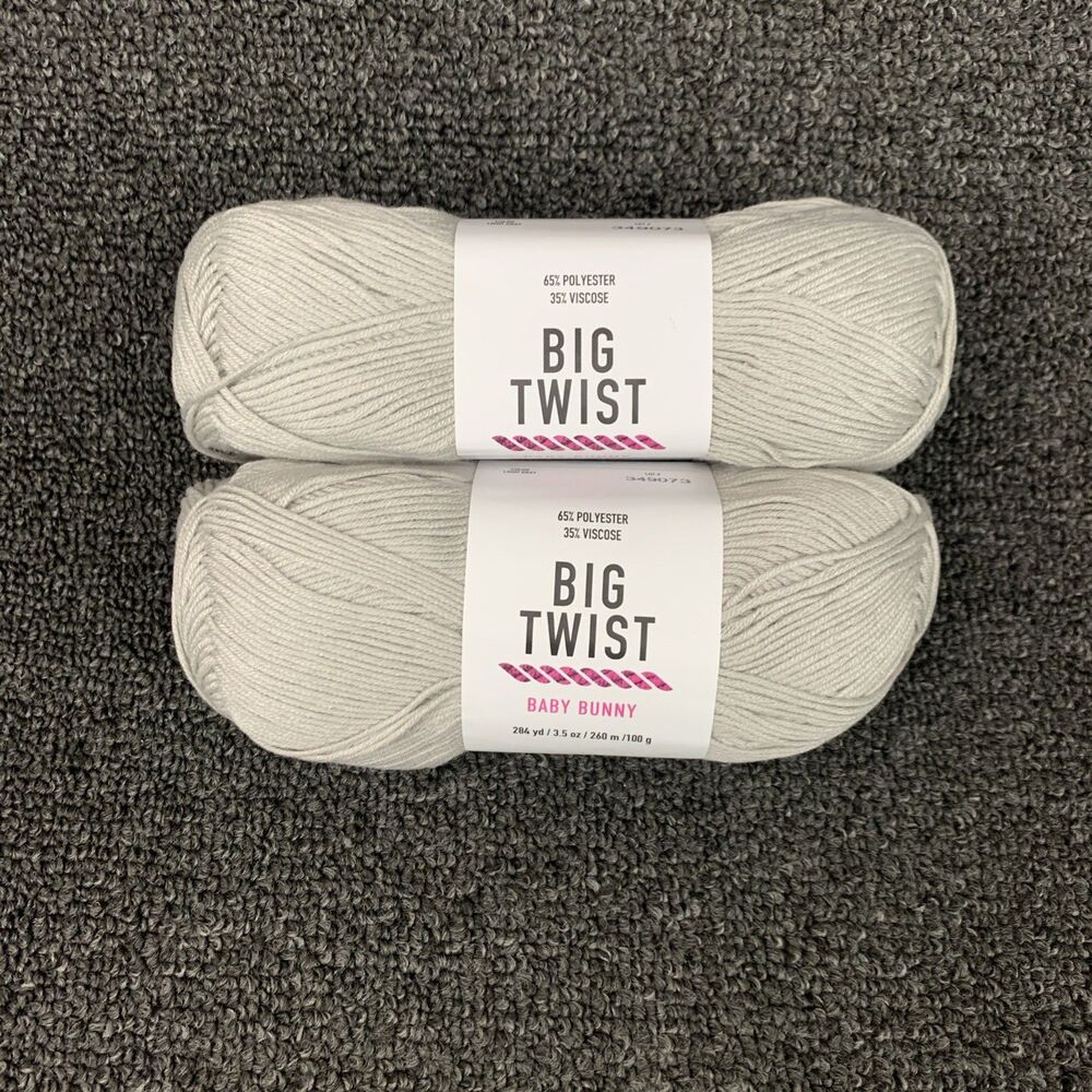 Lot Of 2 Big Twist Baby Bunny Light Gray Yarn 3.5 oz 284 yds Each New Super Fine